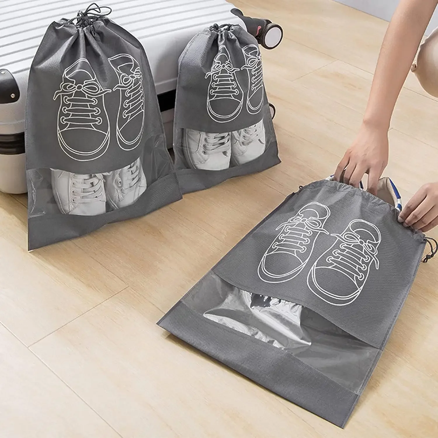 Shoe Bag Dust - ถุงจัดเก็บรองเท้าแบบไม่ทอ 5/10 ชิ้น ถุงกันฝุ่นสำหรับรองเท้า ถุงใส่รองเท้าพกพาสำหรับเดินทาง ถุงจัดเก็บรองเท้าแบบพกพา