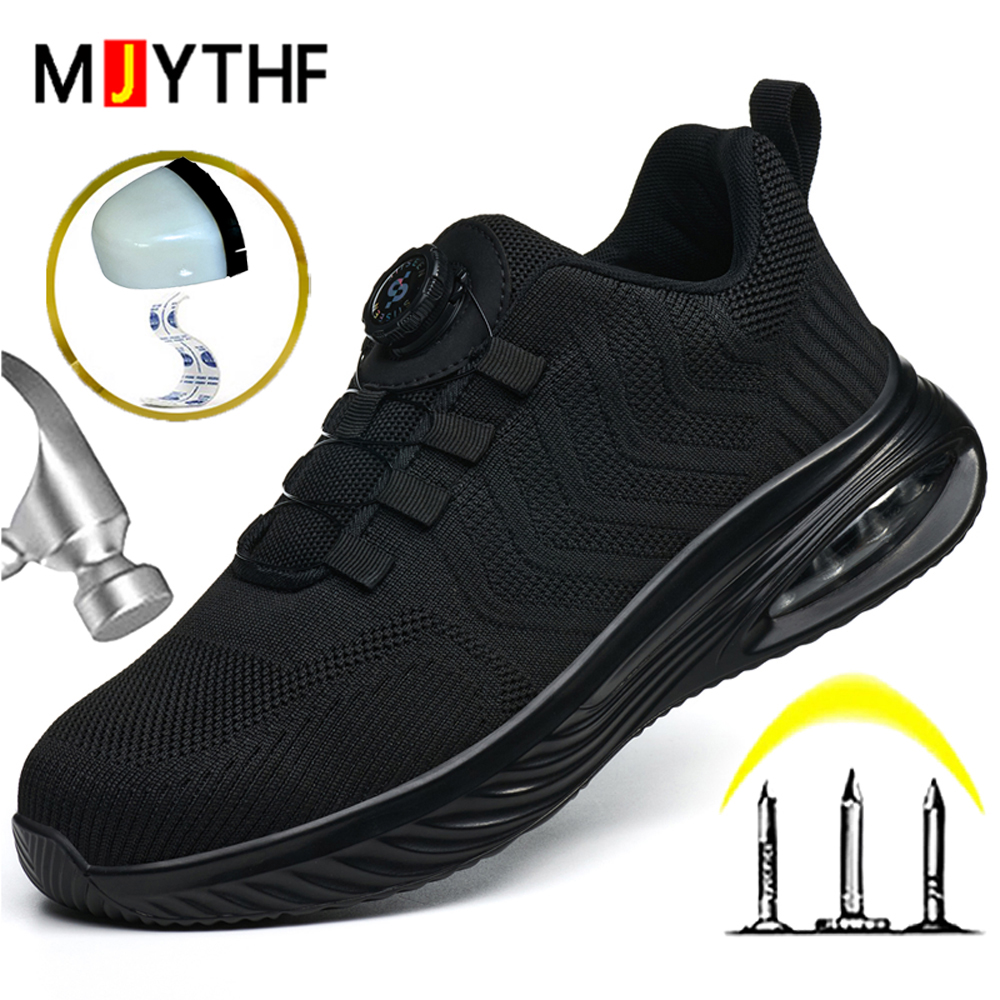 Sneakers Care - รองเท้านิรภัยแบบหมุนได้สำหรับผู้ชาย รองเท้าผ้าใบทำงานแบบมีเบาะลม รองเท้าหัวเหล็ก ป้องกันการเจาะทะลุ รองเท้าป้องกันภัย รองเท้าบูททำงาน