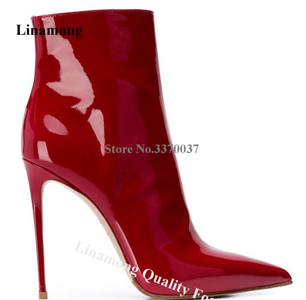 Patent Leather Shine - Linamon Shining ส้นเข็มหนังสิทธิบัตร sepatu BOOT pendek