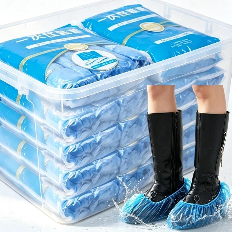 Shoe Bag Dust - ถุงคลุมรองเท้าพลาสติกแบบใช้แล้วทิ้ง ป้องกันฝุ่นสำหรับห้องเครื่องจักร ใช้กลางแจ้ง ป้องกันฝน สำหรับใช้ในบ้าน 100