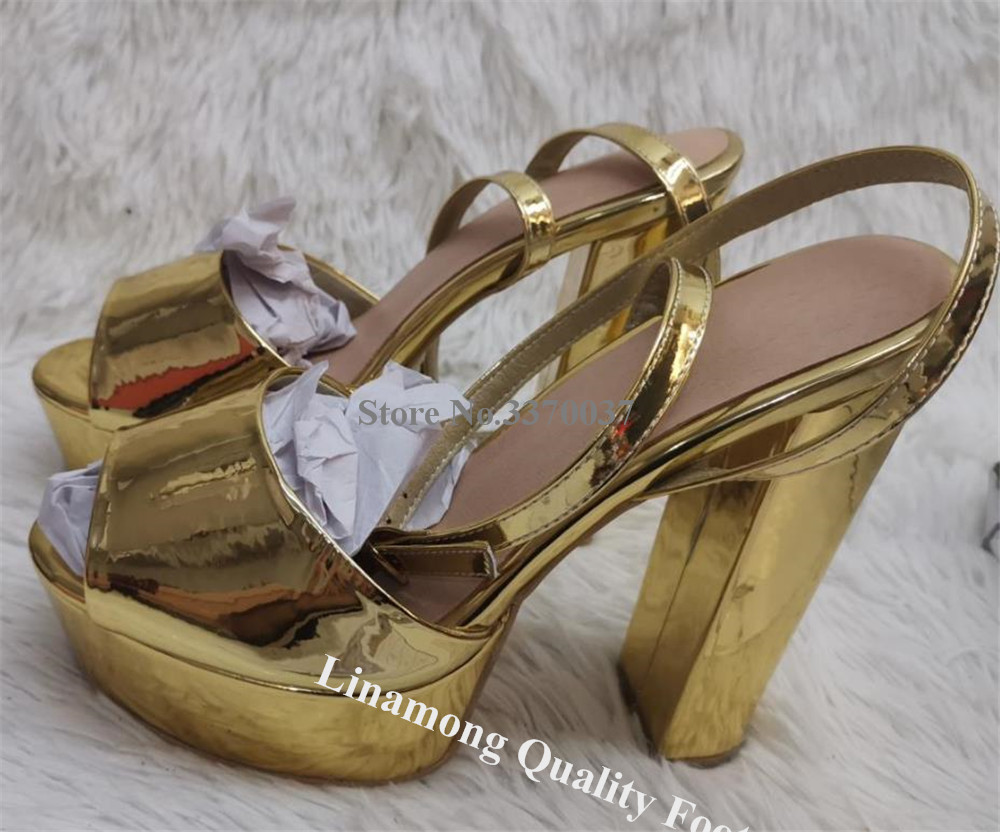 รองเท้าส้นหนาแบบเปิดนิ้วเท้า ย - Patent Leather Shine บทวิจารณ์และราคา