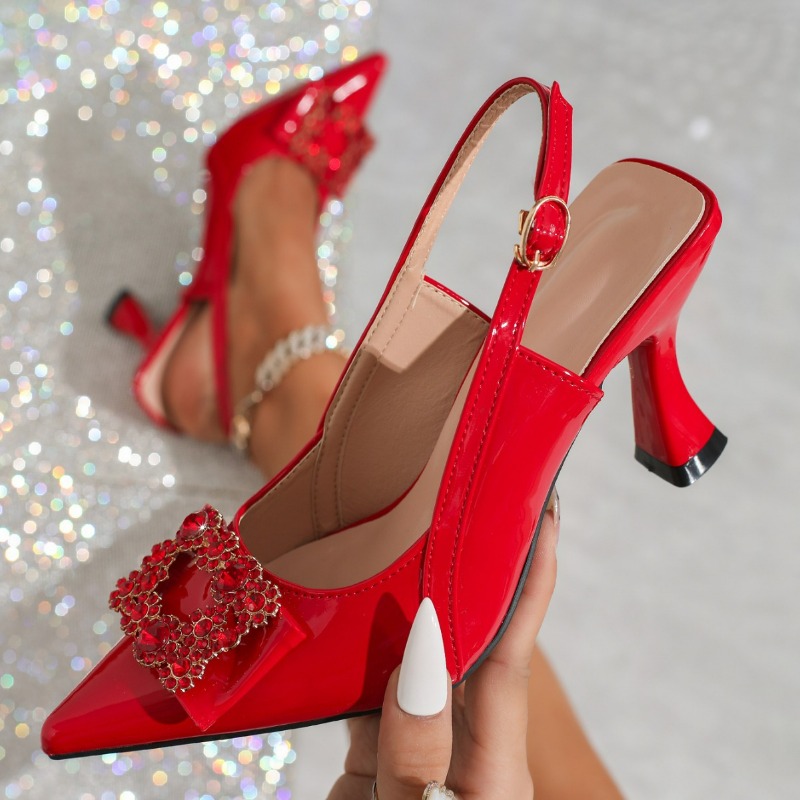 รองเท้าส้นสูงแบบสวมเปิดส้นประด - Patent Leather Shine บทวิจารณ์และราคา